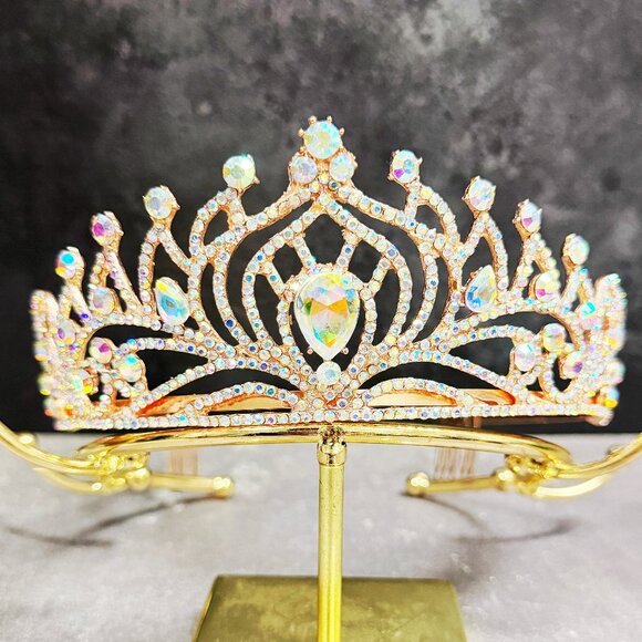 Diamond Gold Tiara, Tiara with Comb, Princess Tiara, Costume Cosplay Headband - Picture 8 of 8